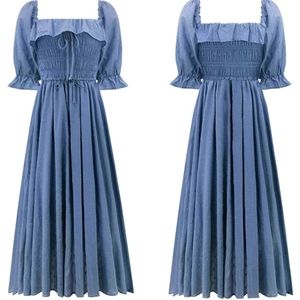Puffy Sleeves Cotton Ruffle Vintage A Line Flowy Dress